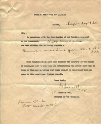 A letter from the government from Sept 1920