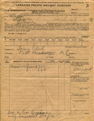 A shipping slip showing the shipment of machine guns to Pit Meadows in 1920