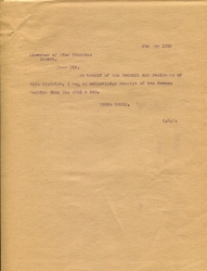 A letter of acknowledgement from the Director of war trophies Nov 1920