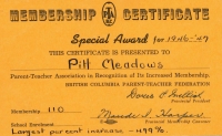 Pitt Meadows Parent-Teacher Association Membership BC Certificate Award